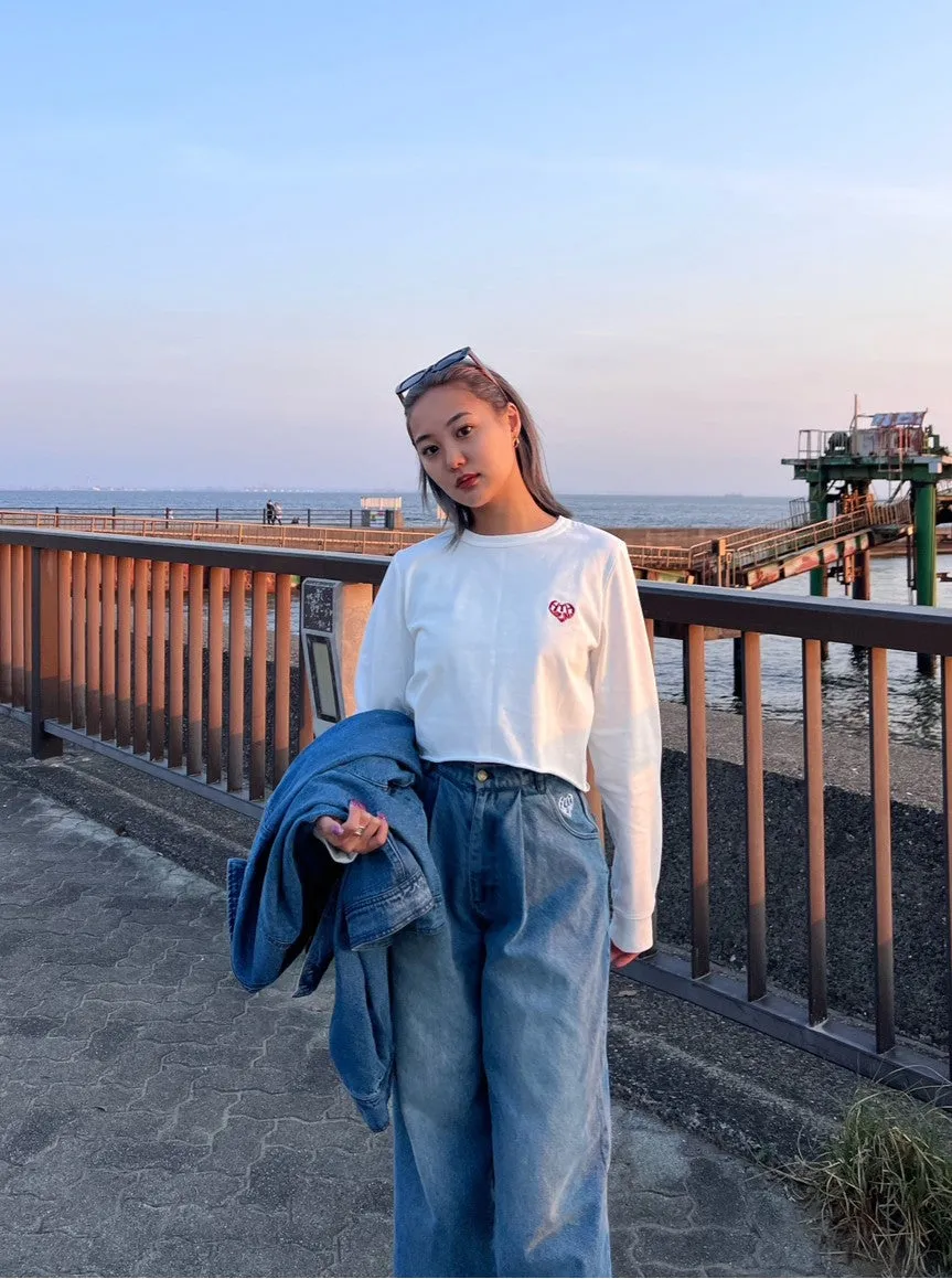 Tuck wide denim pants