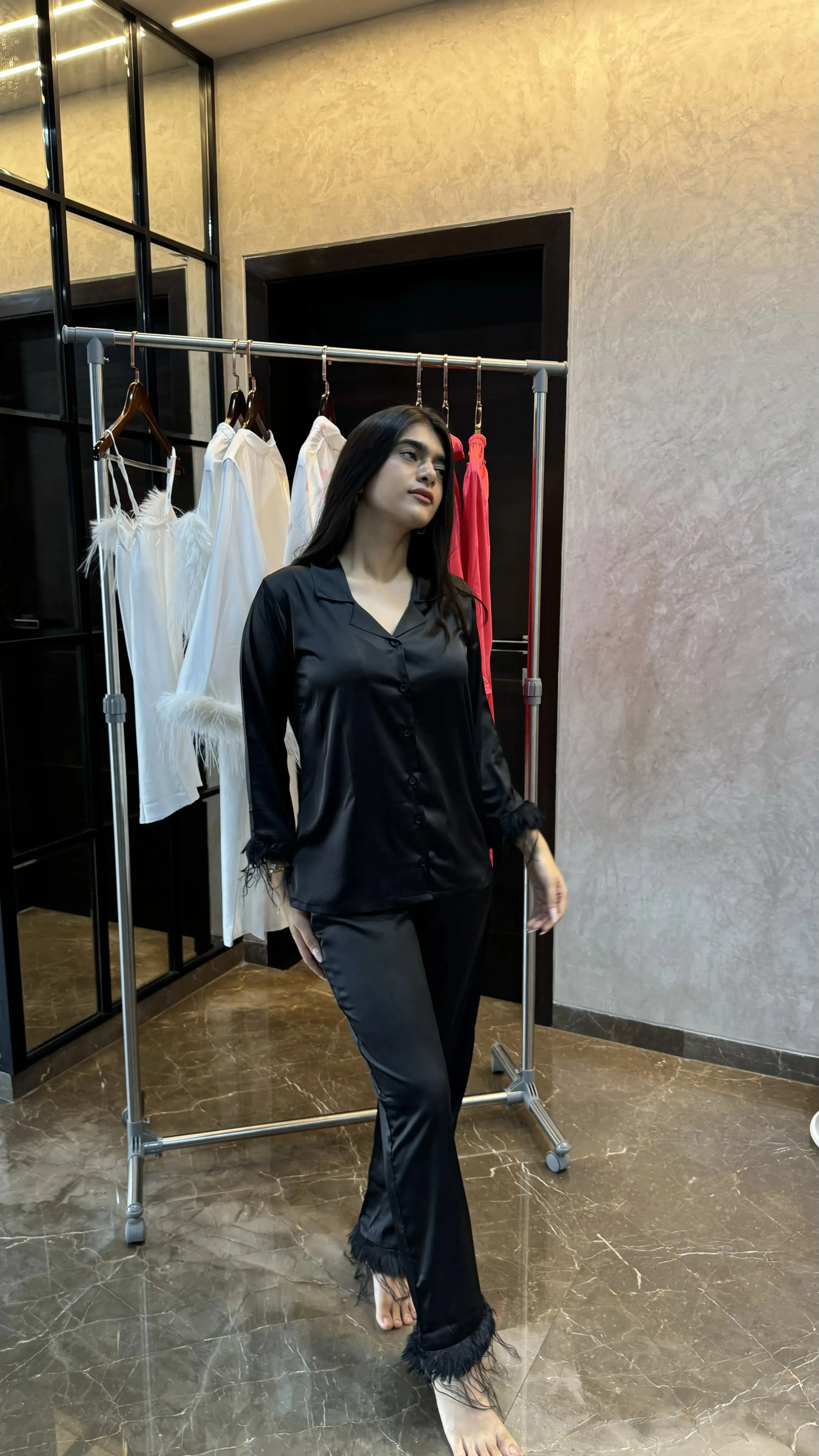Velure Majestic Black Fur Night Suit