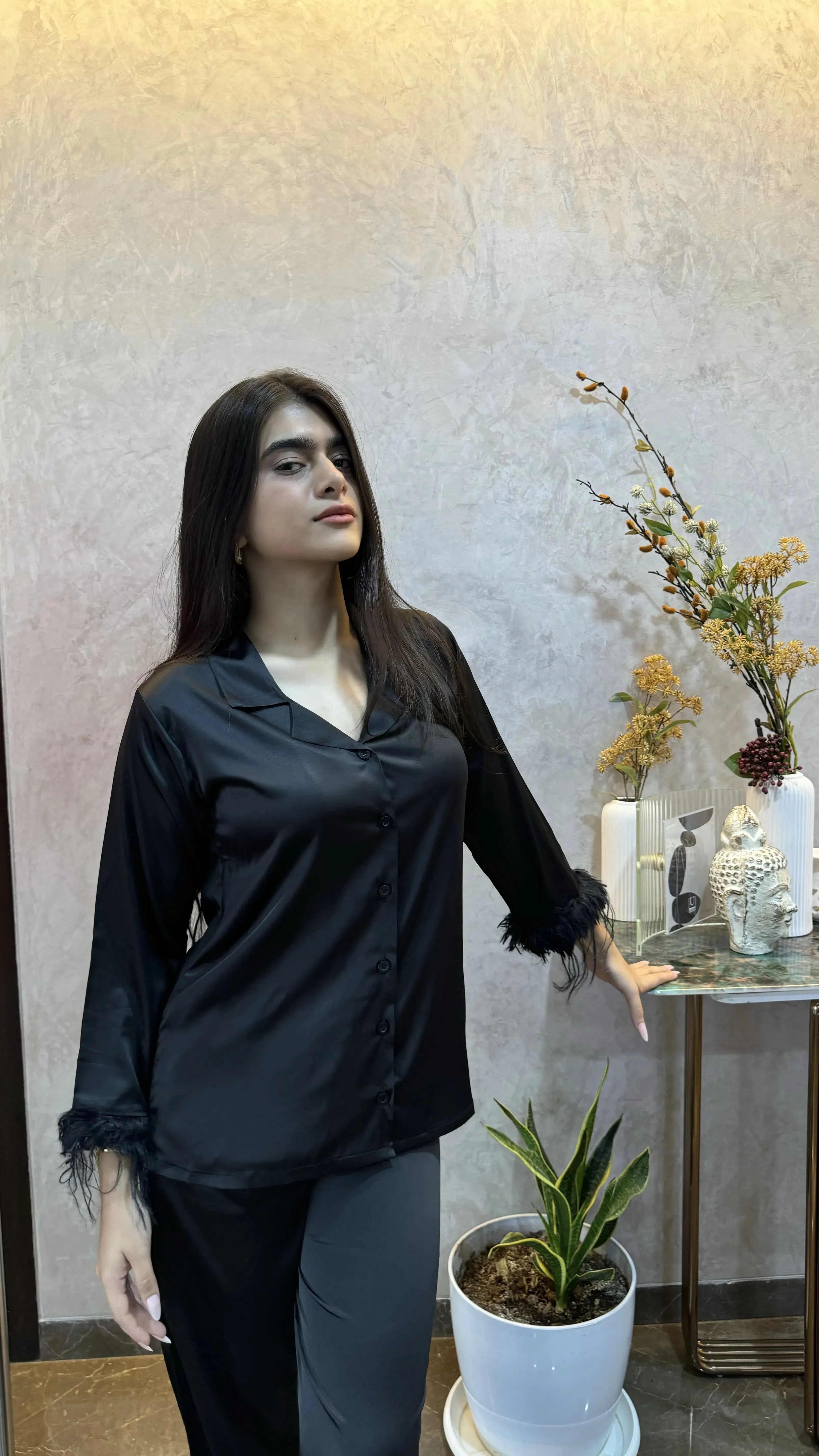 Velure Majestic Black Fur Night Suit