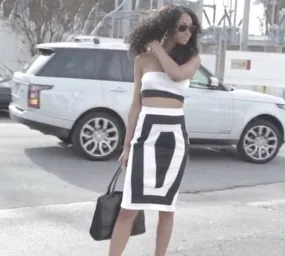 White Bandeau Color-block Two Pieces Skirt Set