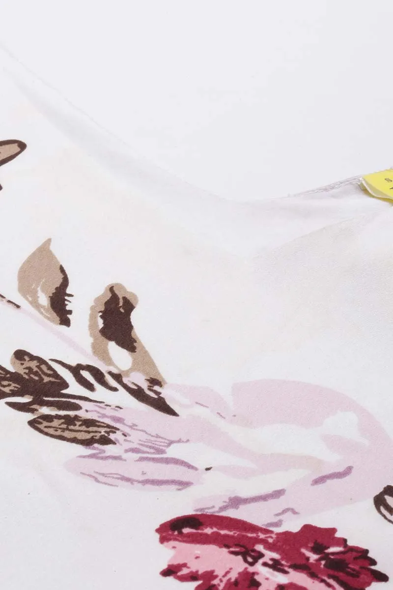 White Crepe Floral Print Maxi Dress