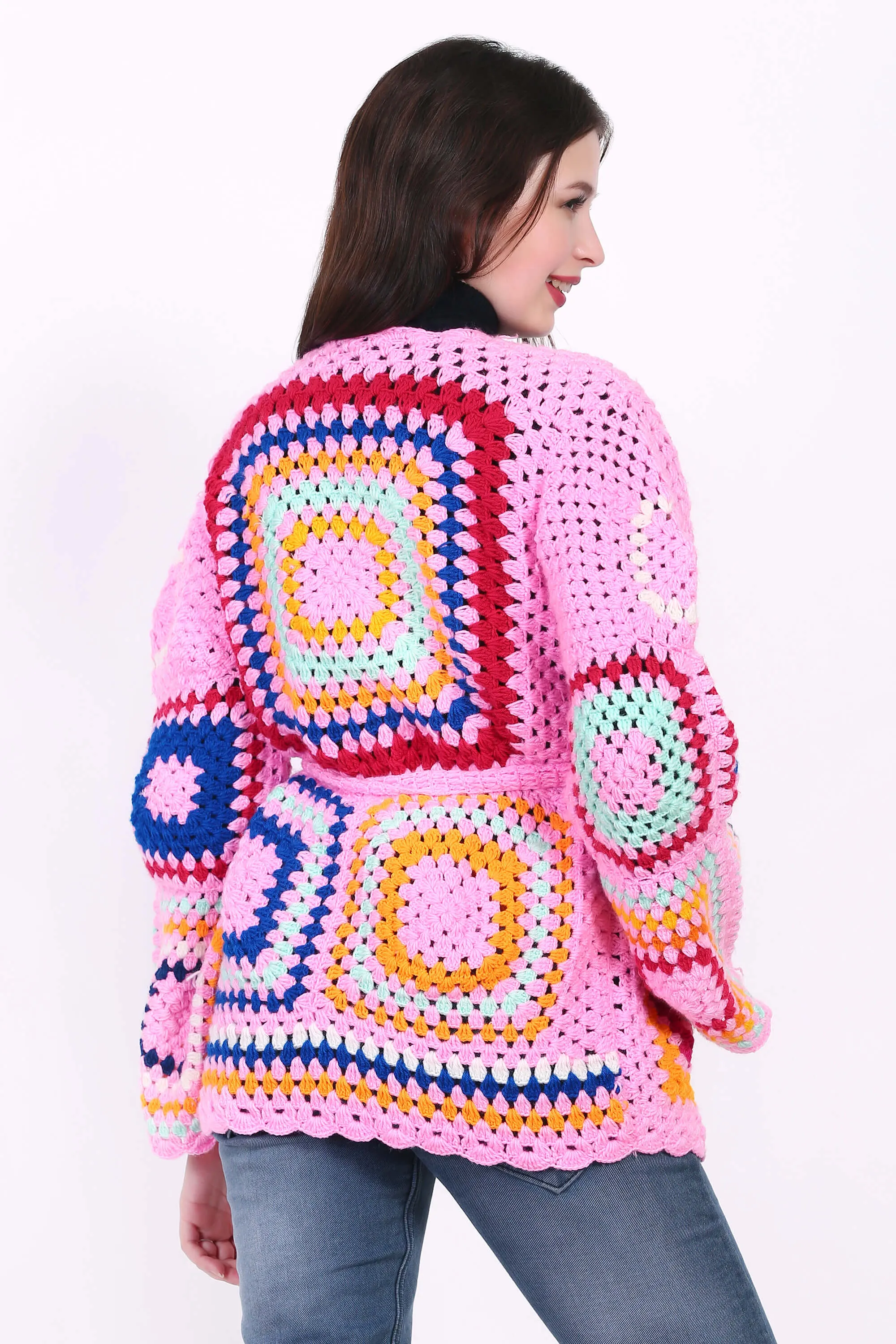 Women's Floral Crochet V Neck Hooded jacket pattern