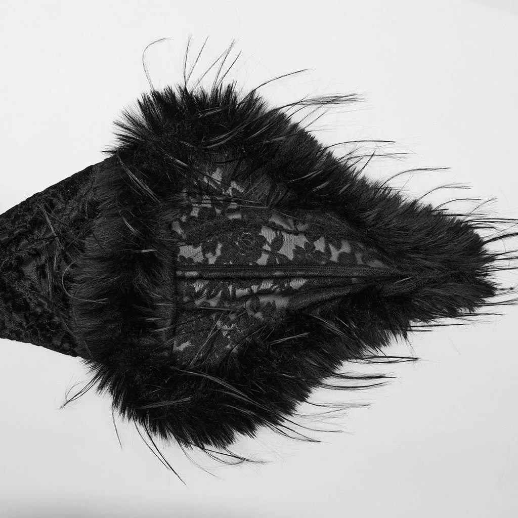 Women's Gothic Flared Sleeved Faux Fur Splice Flocked Mesh Witch Dress