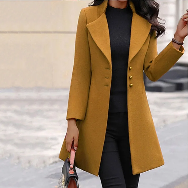 Wool Coat Women's Button Jacket Outwear