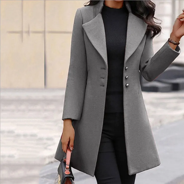 Wool Coat Women's Button Jacket Outwear